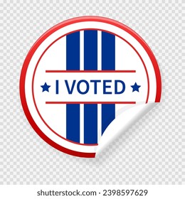 Concept of responsibility USA voting icon. Circle sticker with I voted, on American flag. Round American elections labels.