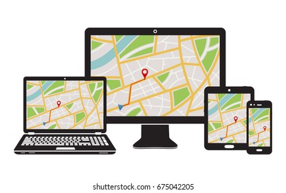 Concept of responsive navigation application for desktop computer, laptop, tablet PC and mobile phone