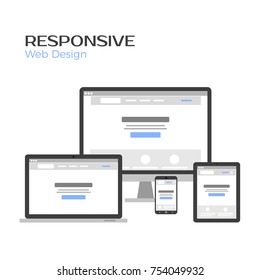 Concept Responsive Web Design. Landing page preview on gadgets screen. Flat vector illustration isolated on white