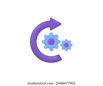 concept of restarting system, resetting settings to default settings, refresh. illustration of a circular arrow symbol with gear. 3d symbol or icon. minimalist 3d design. graphic elements. vector