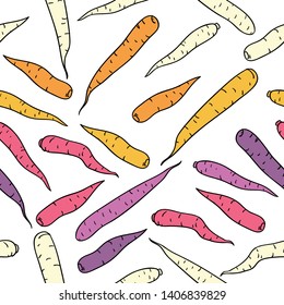 Concept for restaurant menu backdrop, smoothies bar, eco market. vector background healthy food poster or banner with hand drawn carrots isolated on backdrop