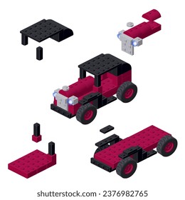 Concept with a retro car in isometric style for printing and design.Vector illustration.