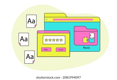 Concept of retro desktop. Unusual icons for website design or mobile application development. Retro, vintage and nostalgia. Badges from 80s and 90s. Computer, pc. Cartoon flat vector illustration