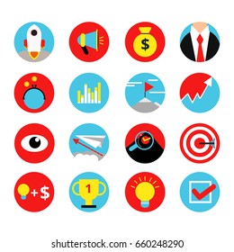 Concept retro icon set of business startup. Vector concept pictures of awards, winnings and top goals