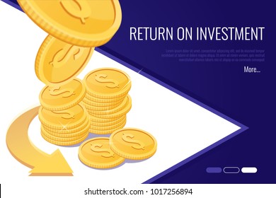 Concept of return on investment .Web header for financial business company. Future income growth and money return.Flat vector illustration