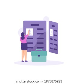 concept review, recruitment, job vacancies. illustration of an HRD staff or Human Resource Department looking at the information listed on the CV or Curriculum Vitae. flat style. vector design