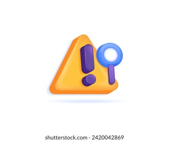 A concept of risk analysis. risk management. evaluation and handling. a magnifying glass symbol and a warning sign. 3D icons and symbols. minimalist 3D concept design. graphic elements. Vector