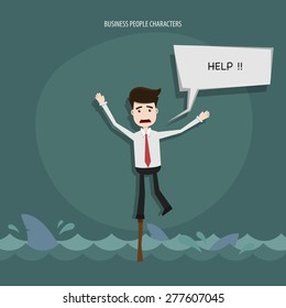 Concept of risk with businessman and shark,Businessman need help,Vector EPS10.