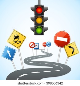 Concept of Road with Traffic Lights. Vector illustration