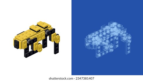 Concept with robot dog in isometric style for print and design. Vector illustration.