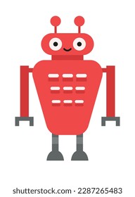 Concept Robot. This illustration features a flat, cartoon-style red cute robot on a white background. The concept behind the illustration could be related to robotics. Vector illustration.