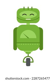 Concept Robot. This illustration is a flat, cartoon-style depiction of a green cute robot, presented on a white background. Vector illustration.
