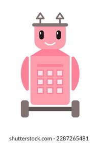 Robot conceptual. Esta es una ilustración de un lindo robot rosa sobre un fondo blanco. El robot está representado en un estilo plano, caricaturizado, con líneas simples y colores brillantes. Ilustración vectorial.