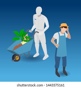 Concept of robots replacing humans in agriculture.