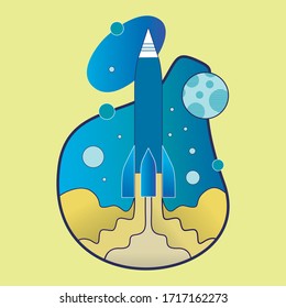 Concept rocket launch. Space travel to the moon. Project start up and development process. For landing pages, templates, UI, web, mobile applications. 