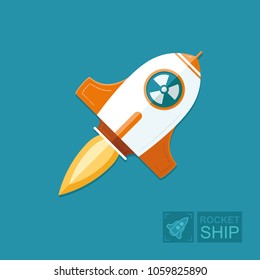 Concept rocket on a blue sky background. nuclear bomb is launched from the state of the aggressor. Threat to peace on earth. Graphic vector flat illustration
