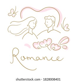 Concepto de romance. Una pareja se enamora de los antecedentes blancos. Ilustración plana vectorial.
