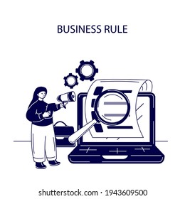 
The concept of rules. Position checklist of individuals. Limited graphic writing with legal information. Guidelines and strategy for public oversight in relation to company order and constraints. Vec