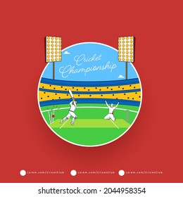 Concept Of Run Out Batsman And Bowler In Winning Pose On Stadium View For Cricket Championship.