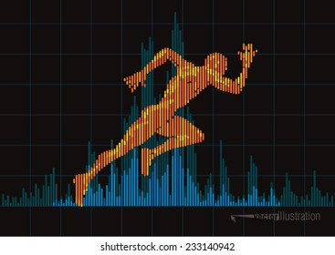 Concept of a running man and digital equalizer. Vector illustration