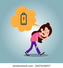 Concept of running out of energy to work. employee is exhausted but still working. low battery and tired. work problems. illustration of a worker working by supporting a battery. flat style design