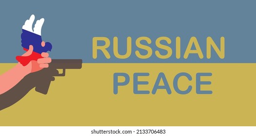 The concept of Russian peace, the occupation of Ukraine, the Hand of Peace with the shadow of war.