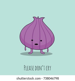 Concept of a sad and funny onion trying not to cry. Vector illustration. Modern design.