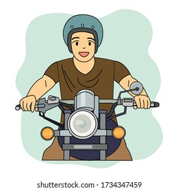 Concepto de conducción segura usando casco, sobre fondo blanco para un simple diseño de ilustración vectorial.