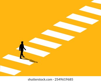 Concepto de zona segura y ruta de negocio . Hombre de negocios caminando en el cruce peatonal. Vector