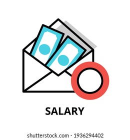 Concept Of Salary Icon, Modern Flat Thin Line Design Vector Illustration, For Graphic And Web Design