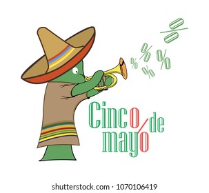 Concept for sale at Cinco de Mayo, cactus in the sombrero playing on the pipe
