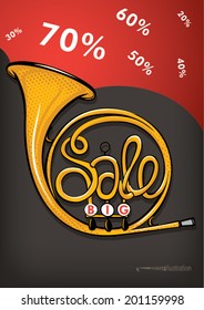 concept sale with french horn for poster design 