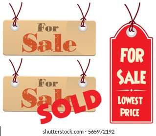 Concept of sale and sold in banner tag in vector isolated in white background.