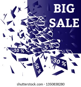 The concept of sales. Discounts. Abstract particles scatter after the explosion
