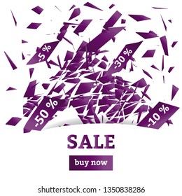 The concept of sales. Discounts. Abstract particles scatter after the explosion