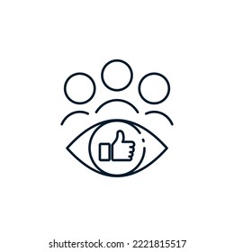 El concepto de clientes satisfechos, retroalimentación positiva sobre la empresa, contenido superior. Icono del vector aislado en fondo blanco.