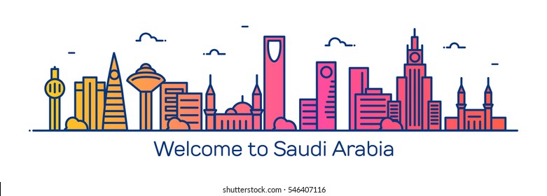 Concept Saudi Arabia skyline, vector illustration, flat style