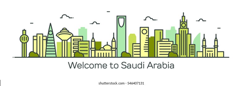 Concept Saudi Arabia skyline, vector illustration, flat style