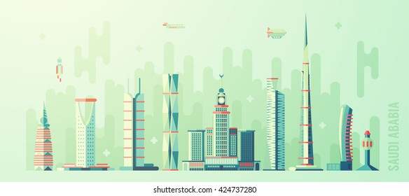 Concept Saudi Arabia skyline, with world's tallest building, vector illustration, flat style