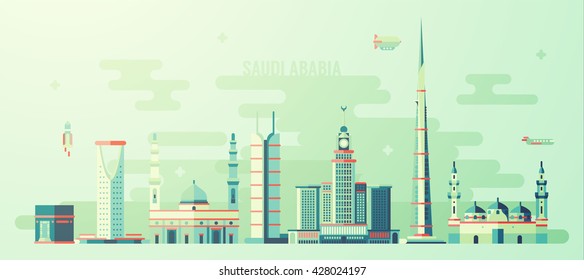 Concept Saudi Arabia skyline, with world's tallest building, vector illustration, flat style