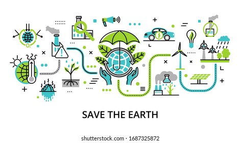 Concept of Save the Earth, for graphic and web design, flat line vector illustration 