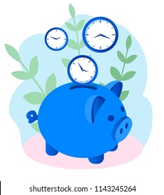 Concept save time, Money saving. Times is money. Business and management,  Piggybank, time is money, financial investments in stock market future income growth, Time management planning, Deadline. 
