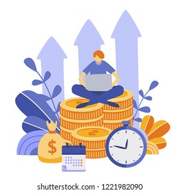 Concept save time, Money saving. Times is money. Business and management, time is money, financial investments in stock market future income growth, Time management planning. Vector 