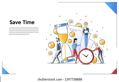 Concept save time, Money saving. Times is money. Business and management, financial investments in stock market future income growth. Flat line art style concept