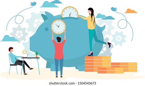 Concept save time, Money saving. Times is money. Business and management, Piggybank, time is money, financial investments in stock market future income growth, Time management planning, Deadline.