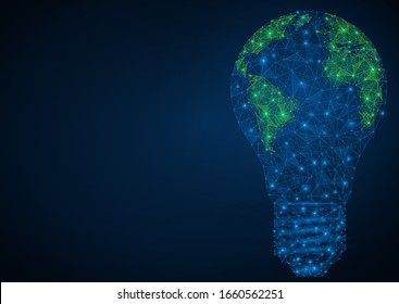 The concept of saving electric energy. Lamp. Protection of the environment and natural resources. Polygonal vector illustration.