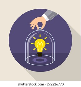 Concept for saving intellectual property, trustworthy business and financial services. Flat design vector illustration 
