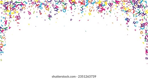 Concept of school background. Colorful childish falling letters of English language. Foreign languages study concept. Back to school banner on white background.