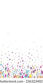 Concept of school background. Colorful childish falling letters of English language. Foreign languages study concept. Back to school banner on white background.