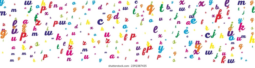 Concept of school background. Colorful childish falling letters of English language. Foreign languages study concept. Back to school banner on white background.